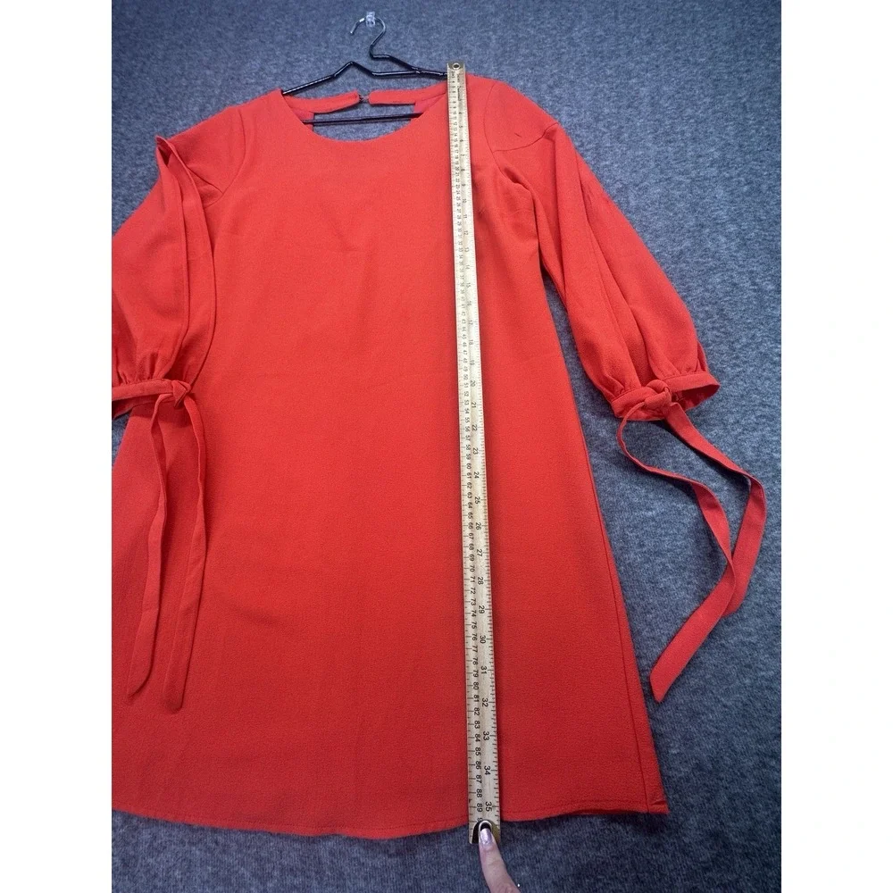 Skies are‎ Blue Dress Ruffle Open Long Sleeve Round Neck Bright Orange Size L